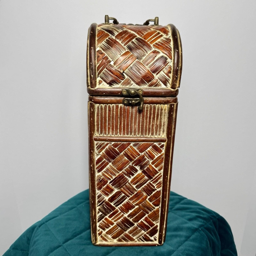 Wine Box Tall Rattan Woven Look Wood Storage Chest Boho Decorative Trunk‎ 14"